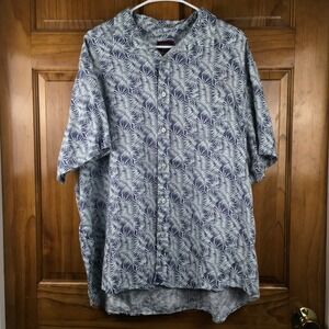 UNTUCKit Mens XXL Navy Linen Palm Print Shirt Relaxed Fit Nautical Coastal